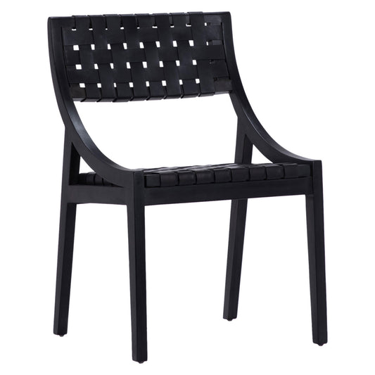 Black Frame with Black Leather Full Grain Leather Upholstery and Teak Wood Frame Chair 21.5 in Wide
