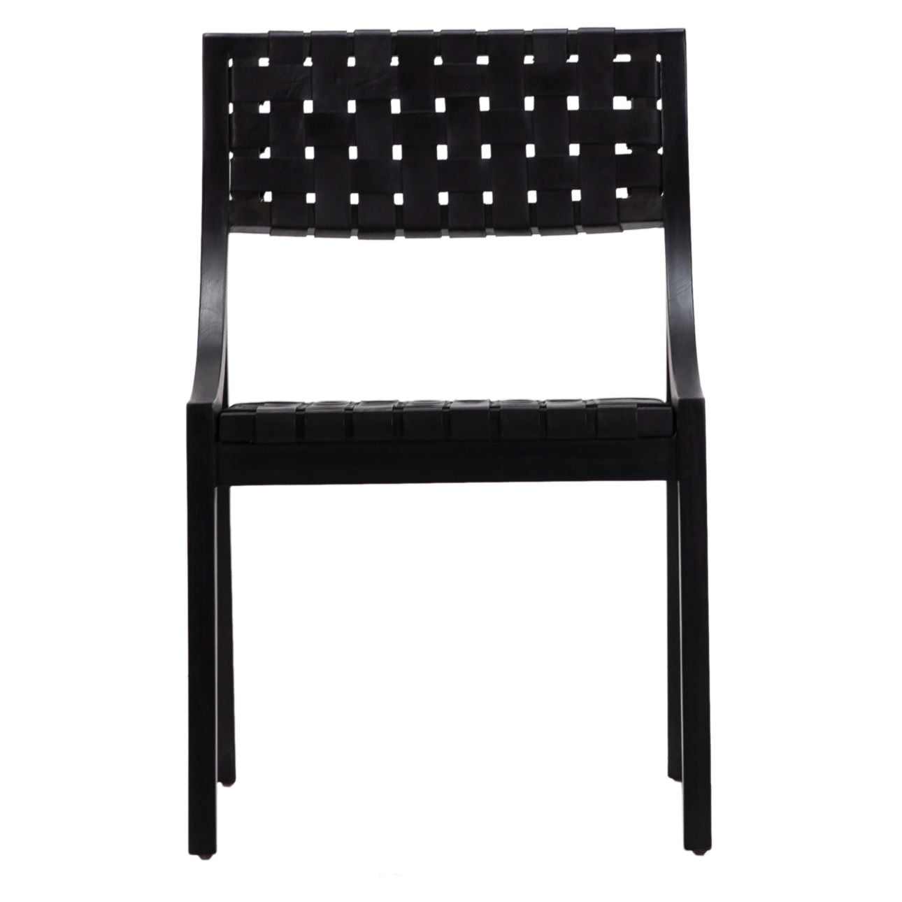 Black Frame with Black Leather Full Grain Leather Upholstery and Teak Wood Frame Chair 21.5 in Wide