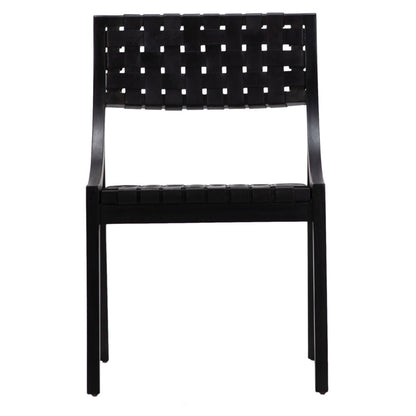 Black Frame with Black Leather Full Grain Leather Upholstery and Teak Wood Frame Chair 21.5 in Wide
