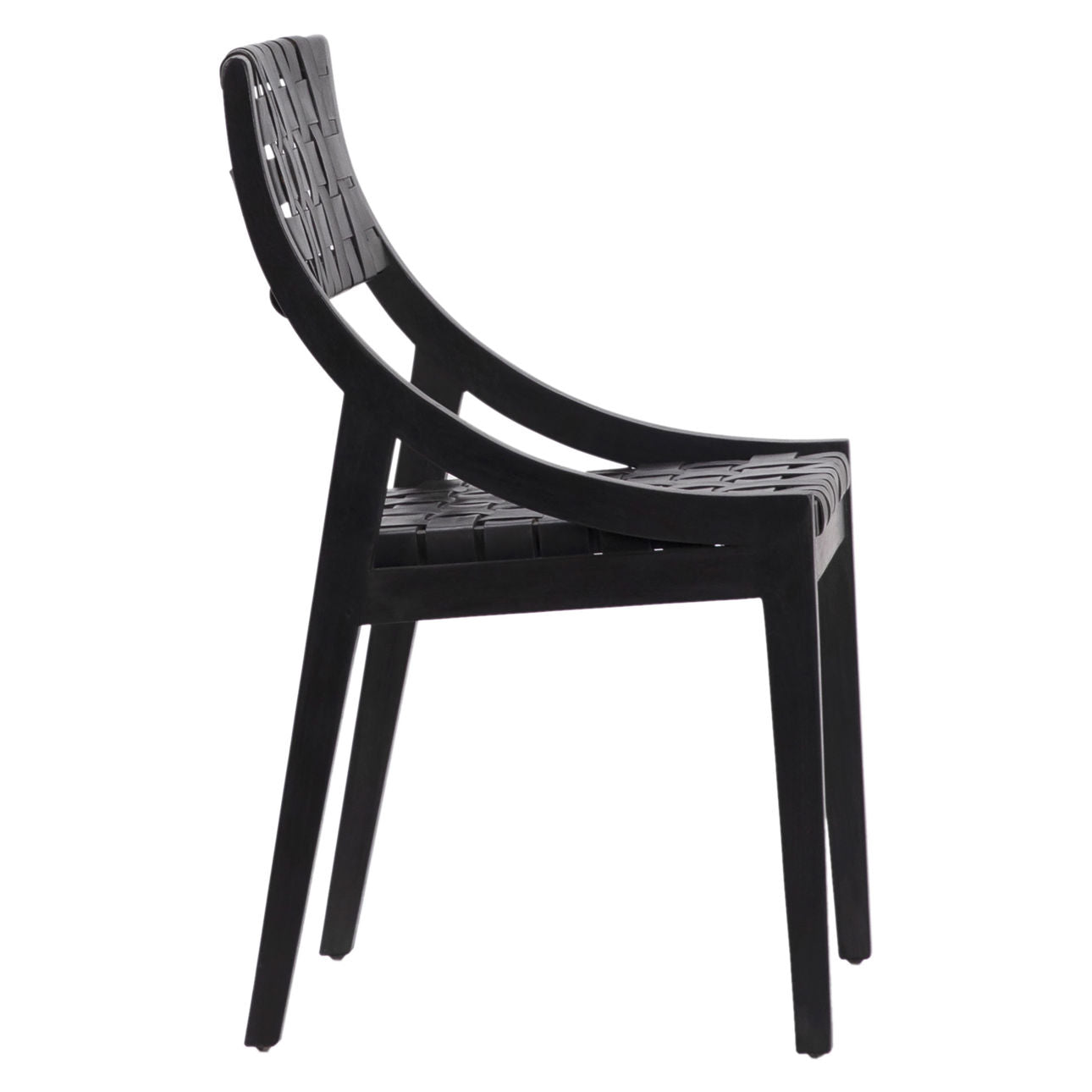 Black Frame with Black Leather Full Grain Leather Upholstery and Teak Wood Frame Chair 21.5 in Wide