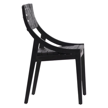Black Frame with Black Leather Full Grain Leather Upholstery and Teak Wood Frame Chair 21.5 in Wide