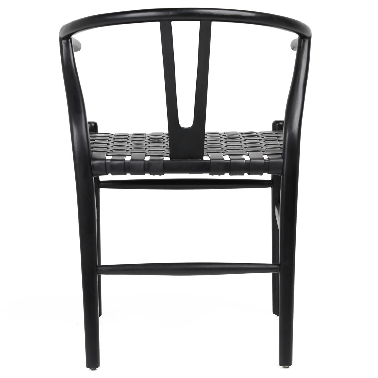 Antique Black Finish Full Grain Leather Upholstery Woven On A Teak Wood Frame Chair 22.5 in Wide