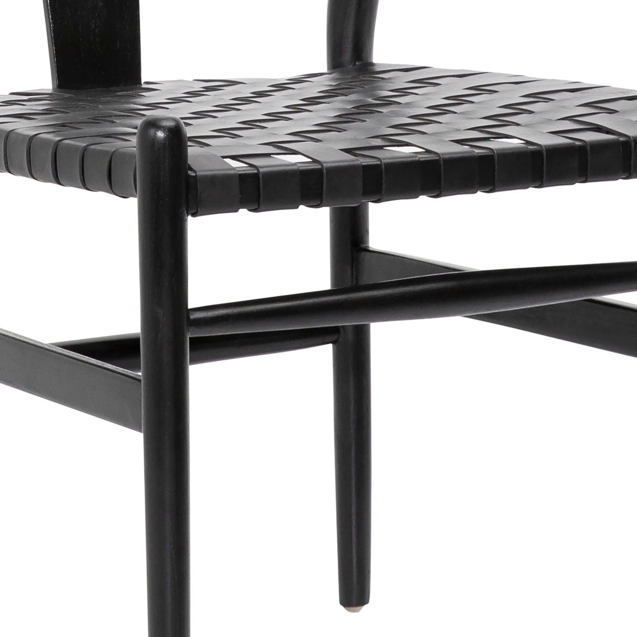 Antique Black Finish Full Grain Leather Upholstery Woven On A Teak Wood Frame Chair 22.5 in Wide