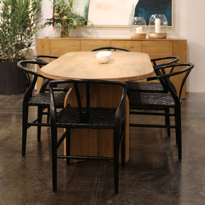 Antique Black Finish Full Grain Leather Upholstery Woven On A Teak Wood Frame Chair 22.5 in Wide