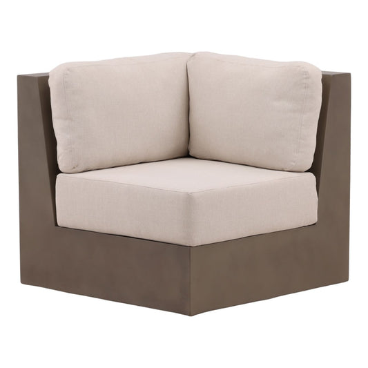 Cream and Dark Grey Outdoor Polyester Fabric and Lightweight Concrete Sectional 31.5 in Wide