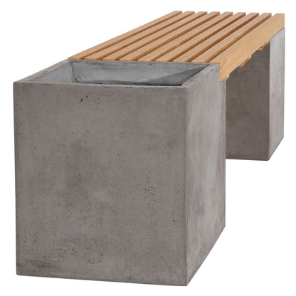 Dark Grey Concrete Finish and Natural Wood Sealed Top Lightweight Concrete and Teak Wood Bench 67 in Wide