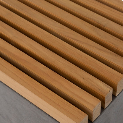 Dark Grey Concrete Finish and Natural Wood Sealed Top Lightweight Concrete and Teak Wood Bench 67 in Wide