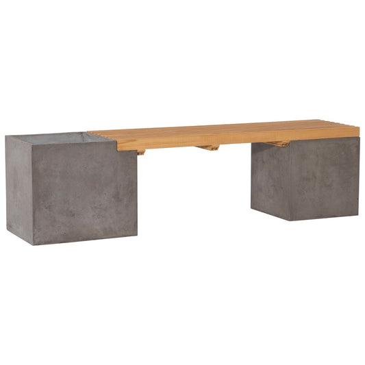 Dark Grey Concrete Finish and Natural Wood Sealed Top Lightweight Concrete and Teak Wood Bench 67 in Wide
