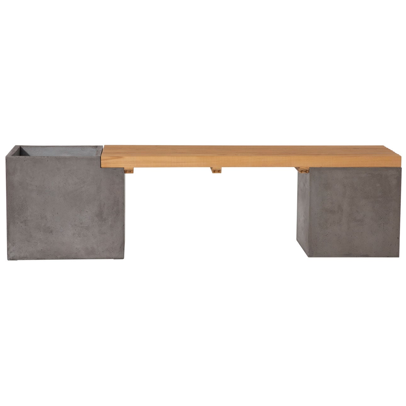 Dark Grey Concrete Finish and Natural Wood Sealed Top Lightweight Concrete and Teak Wood Bench 67 in Wide
