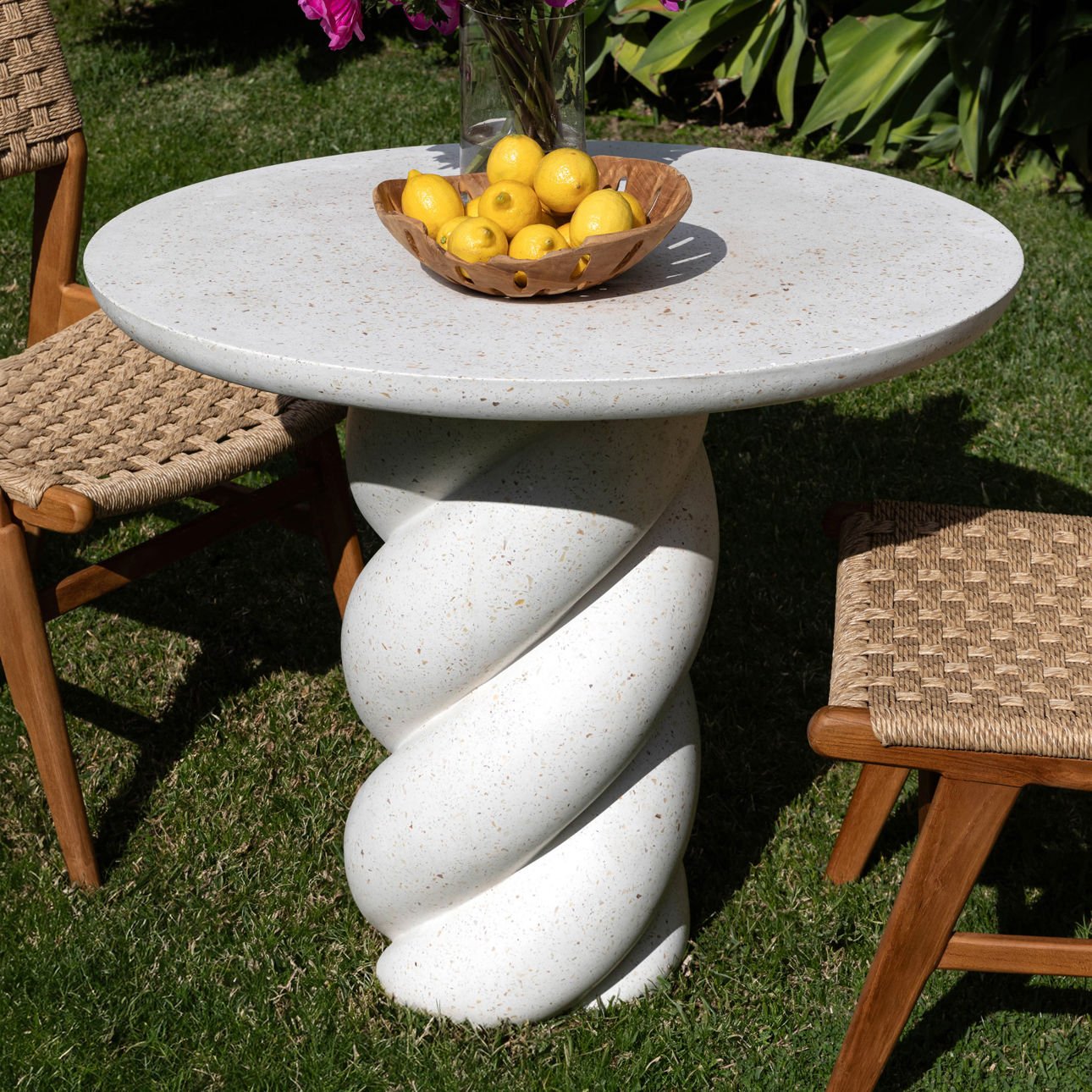 Ivory Lightweight Concrete Terrazzo Table 35.5 in Wide