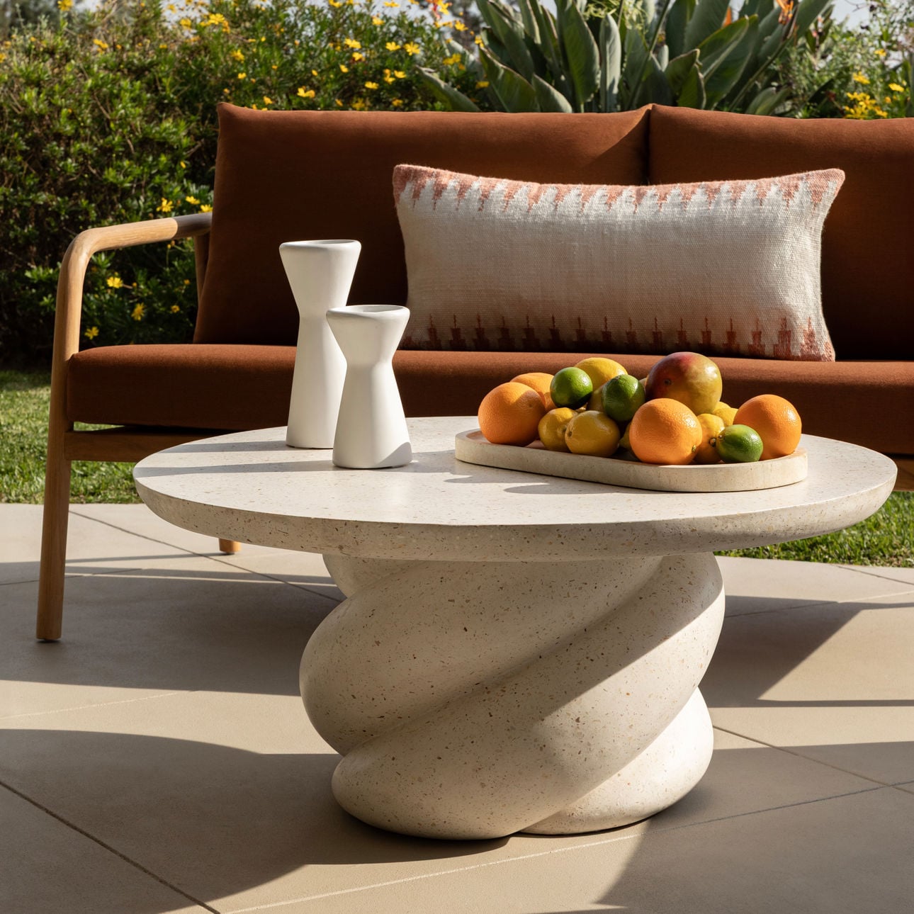 Ivory Lightweight Concrete Terrazzo Table 35.5 in Wide