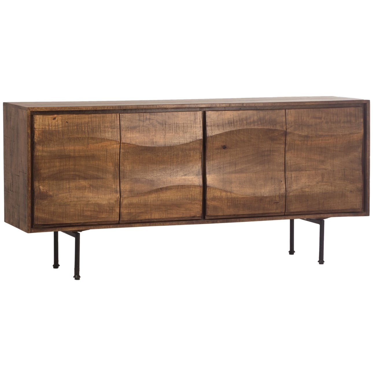 Brown Wood Sealed Finish Mango Wood, Iron and Metal Legs Sideboard 75 in Wide
