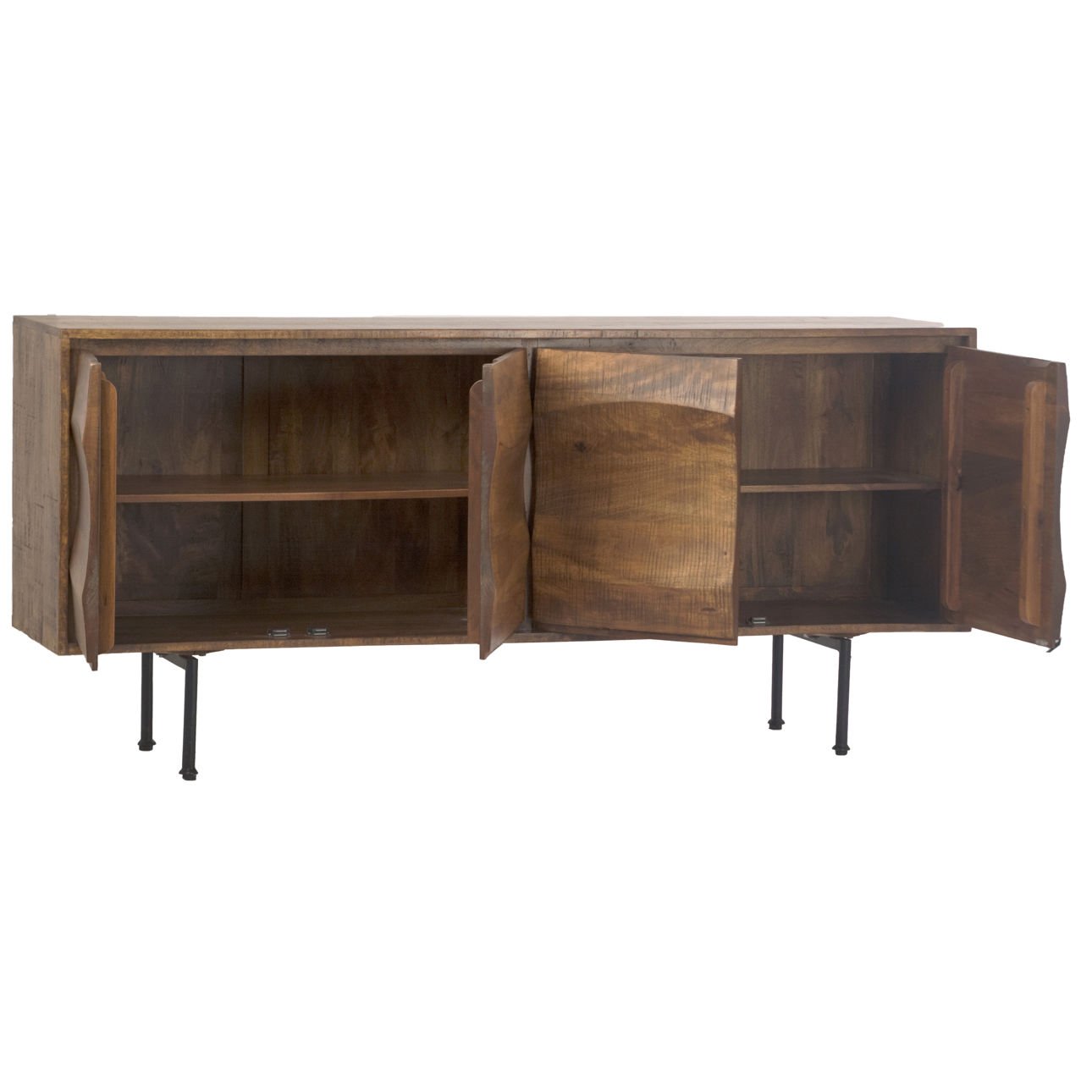 Brown Wood Sealed Finish Mango Wood, Iron and Metal Legs Sideboard 75 in Wide