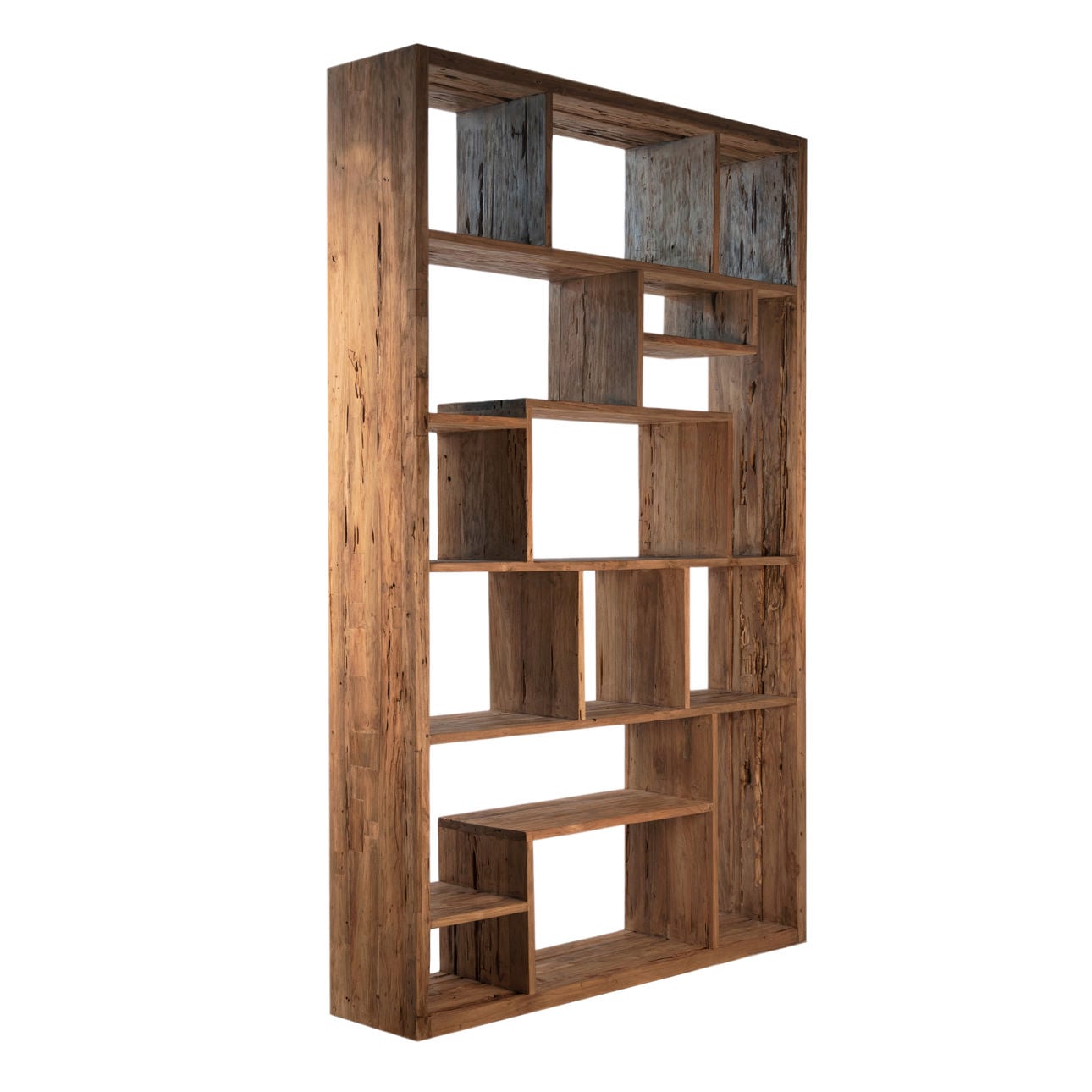 Medium Brown Wood Sealed Finish Reclaimed Teak Wood Bookcase 55 in Wide