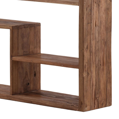 Medium Brown Wood Sealed Finish Reclaimed Teak Wood Bookcase 55 in Wide