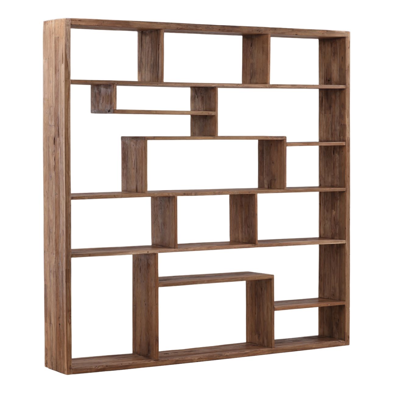 Medium Brown Wood Sealed Finish Reclaimed Teak Wood Bookcase 55 in Wide