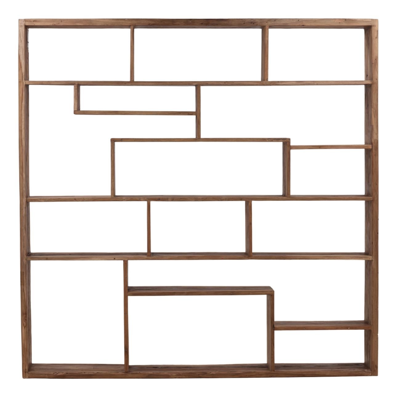 Medium Brown Wood Sealed Finish Reclaimed Teak Wood Bookcase 55 in Wide