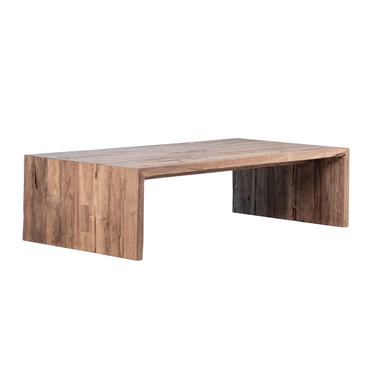 Medium Brown Wood Sealed Finish Reclaimed Teak Wood Table 60 in Wide