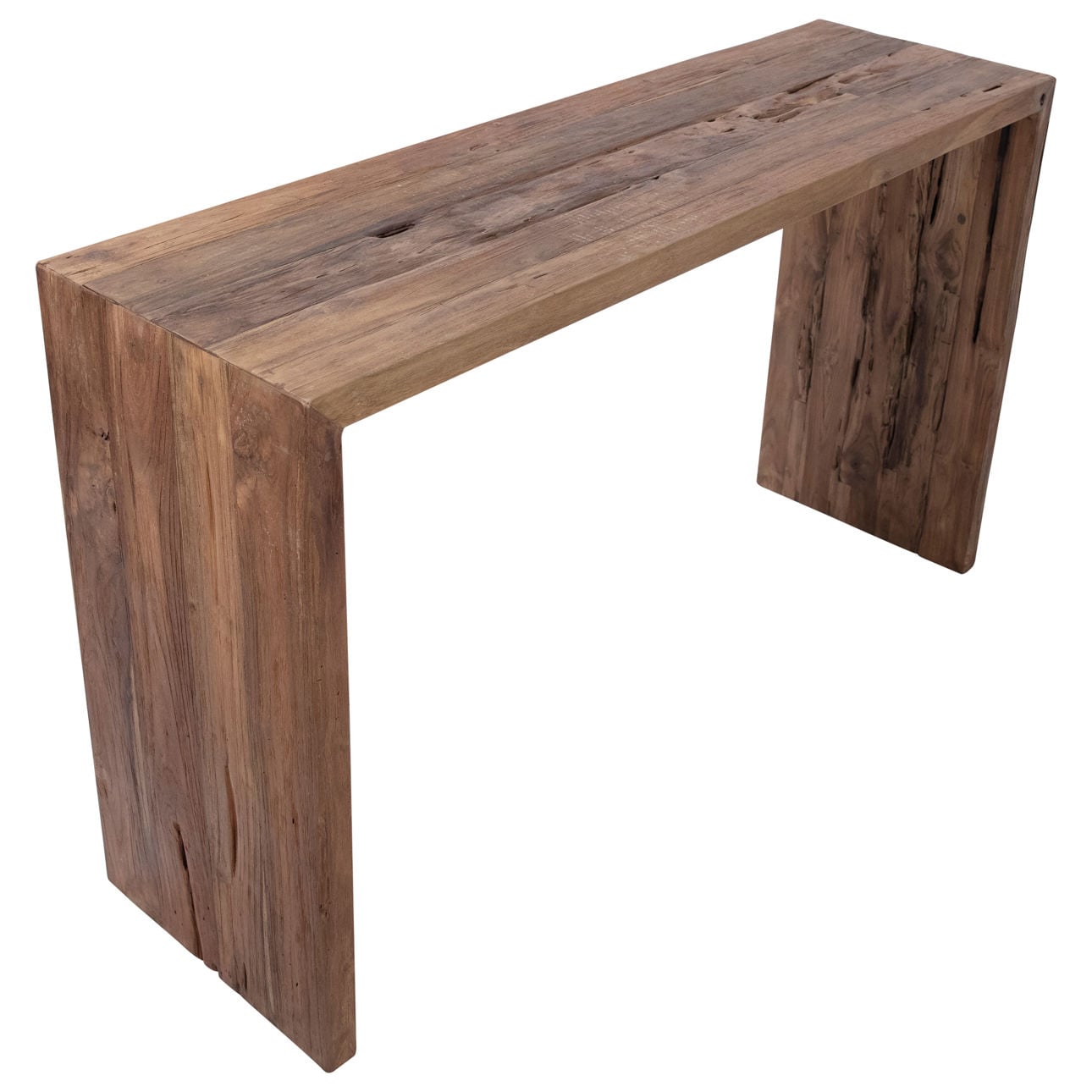 Medium Brown Wood Sealed Finish Reclaimed Teak Wood Table 54 in Wide