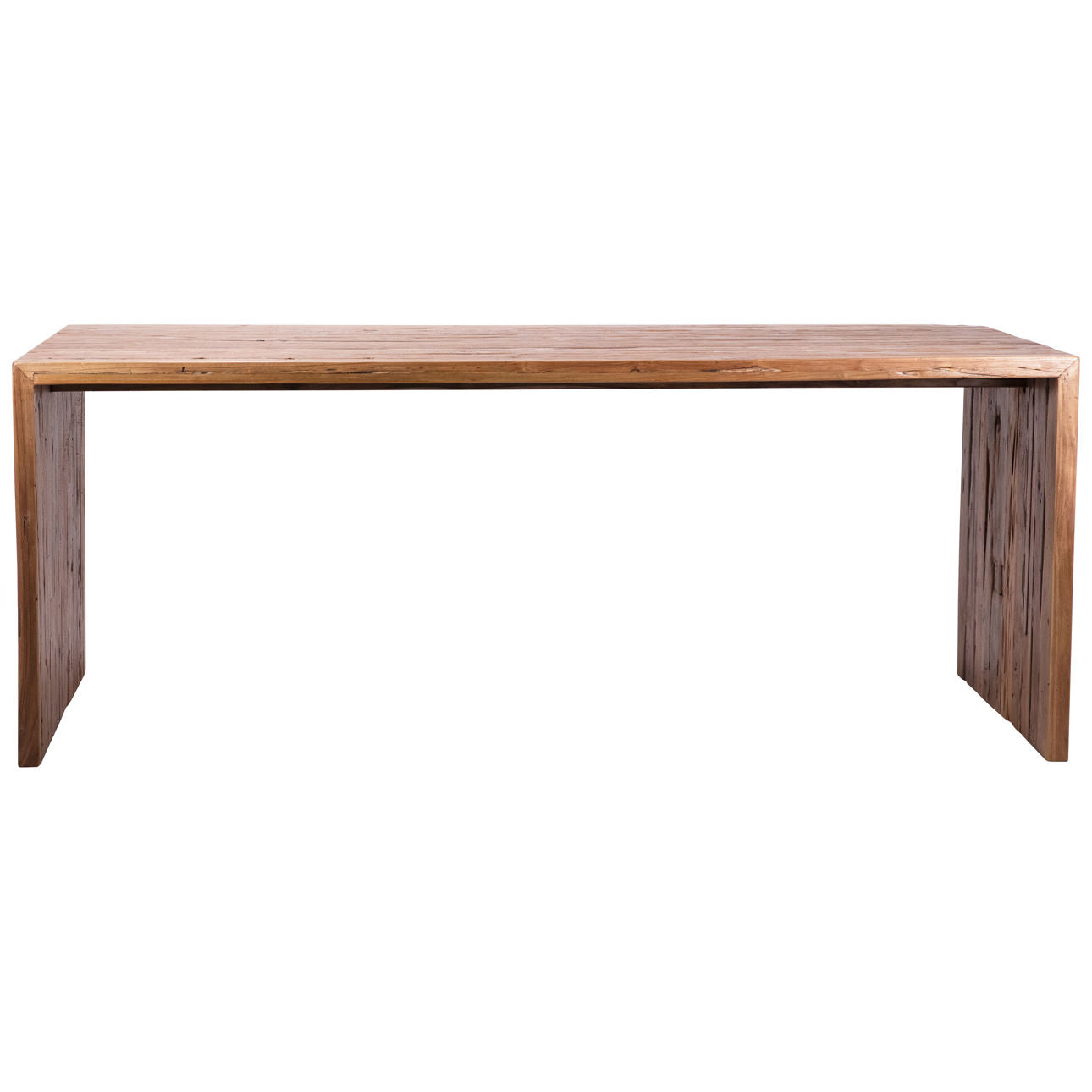 Medium Brown Wood Sealed Finish Reclaimed Teak Wood Table 78 in Wide