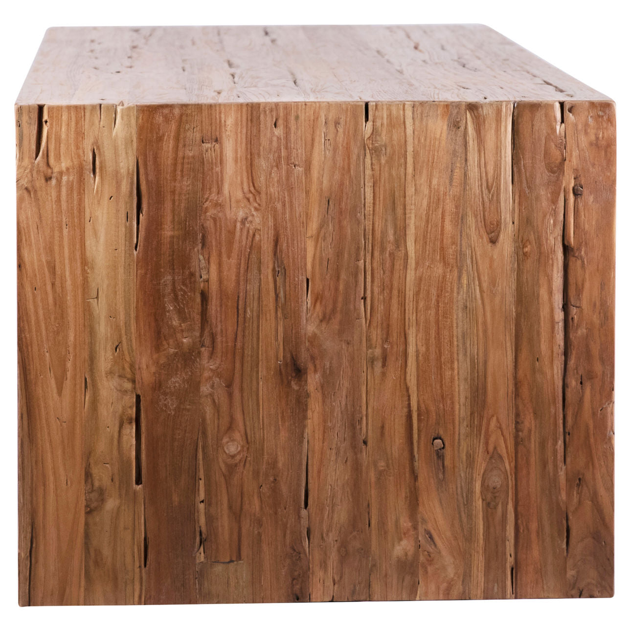 Medium Brown Wood Sealed Finish Reclaimed Teak Wood Table 78 in Wide
