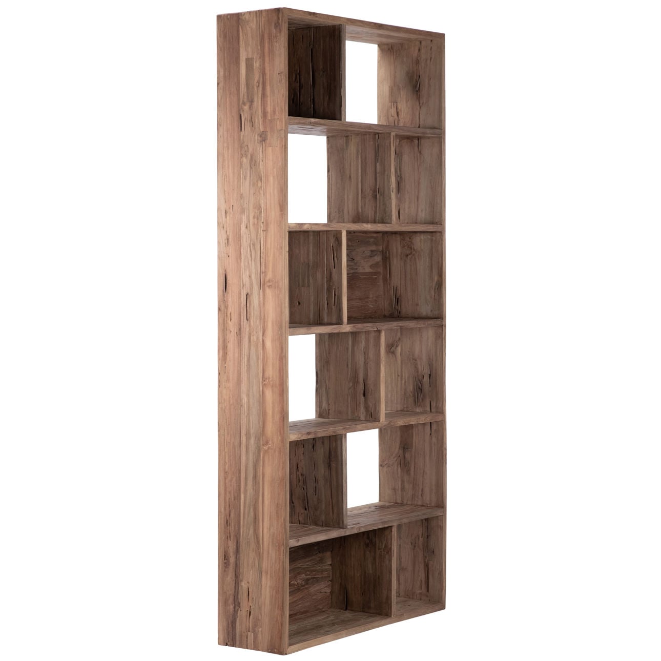 Medium Brown Antique Wood Finish Reclaimed Teak Wood Bookcase 39 in Wide