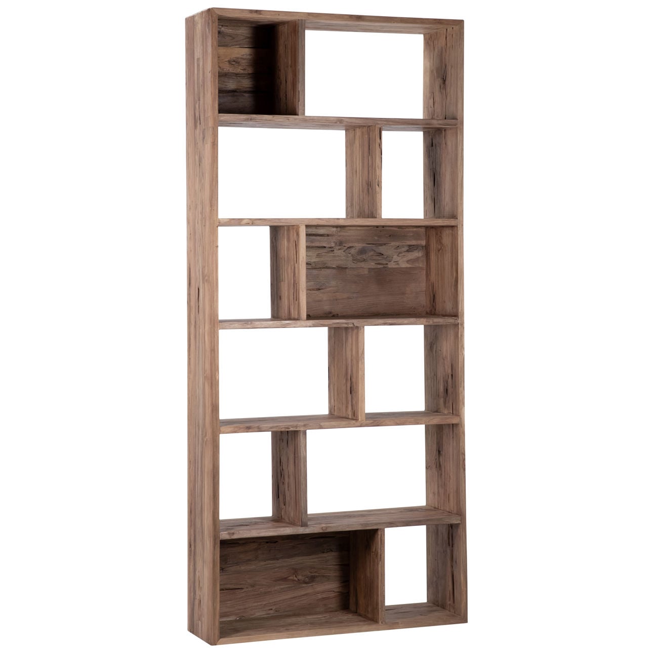 Medium Brown Antique Wood Finish Reclaimed Teak Wood Bookcase 39 in Wide