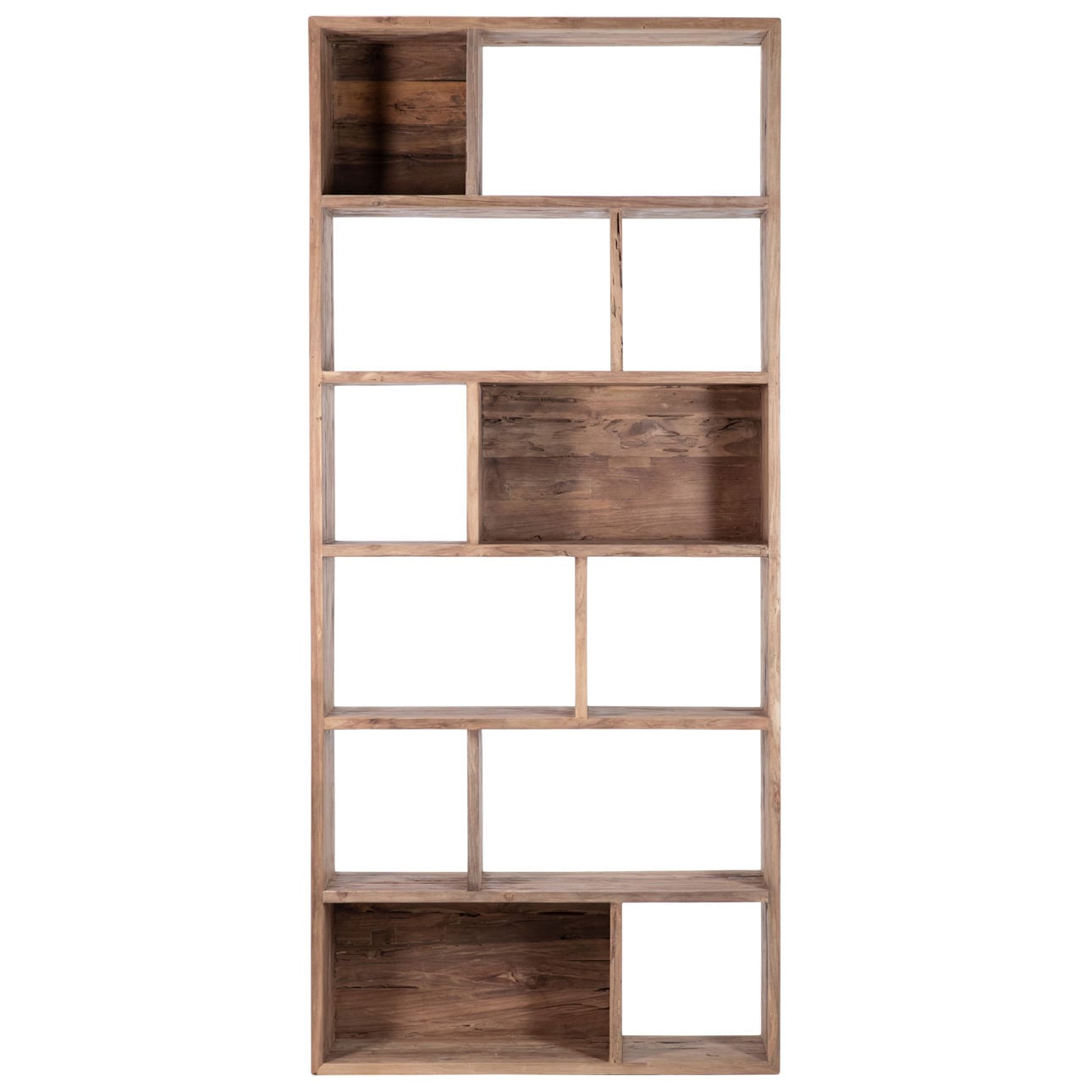Medium Brown Antique Wood Finish Reclaimed Teak Wood Bookcase 39 in Wide