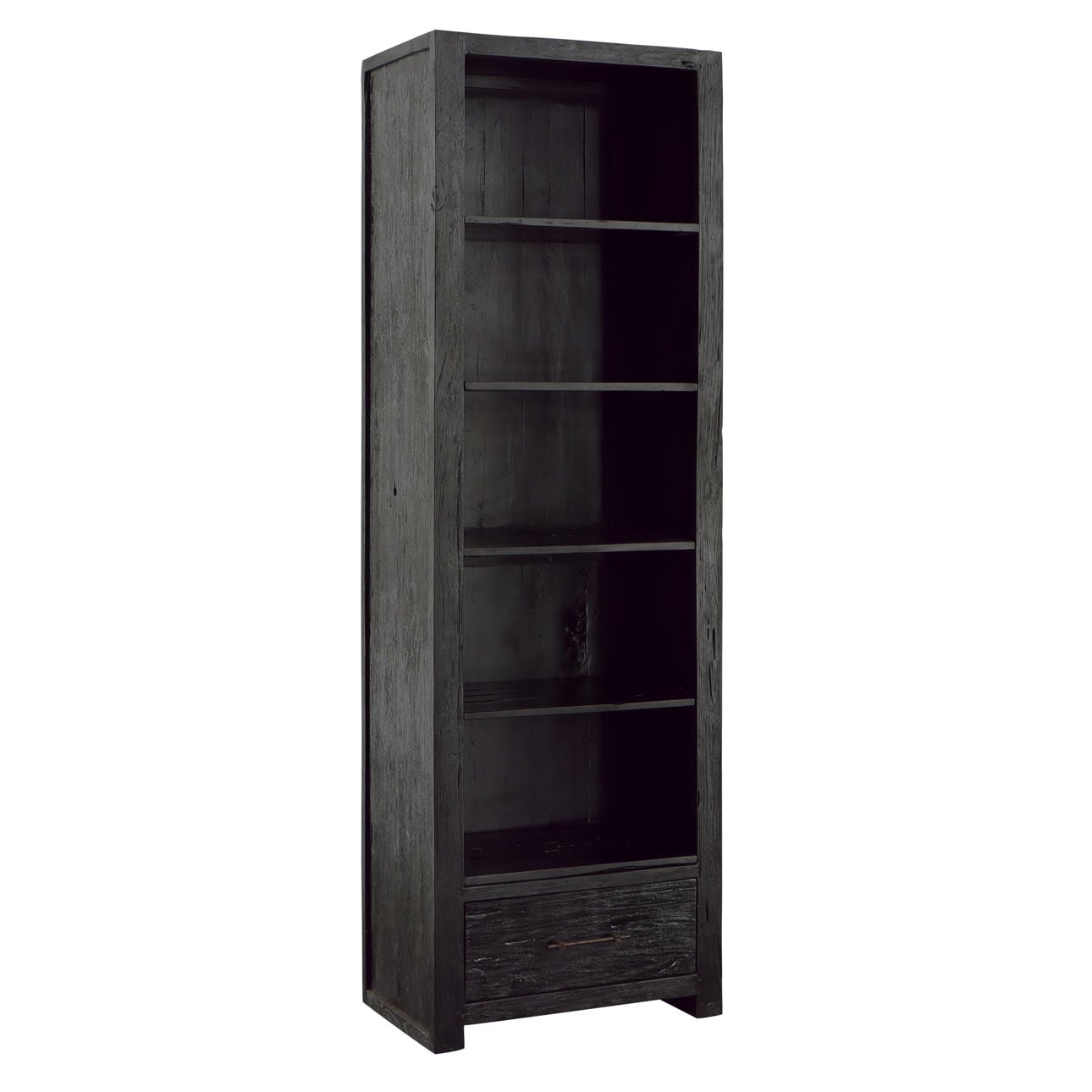 Matte Black Reclaimed Teak Wood Bookcase 28 in Wide