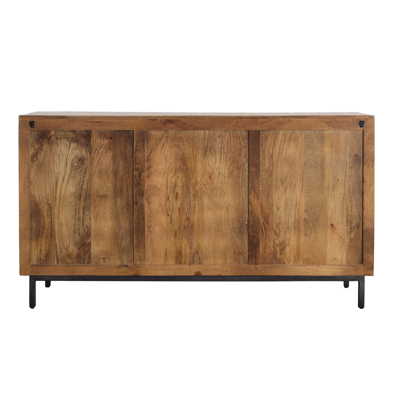 Medium Brown, Antique Black Base and Hammered Handles Mango Wood, Iron and Metal Sideboard 63 in Wide