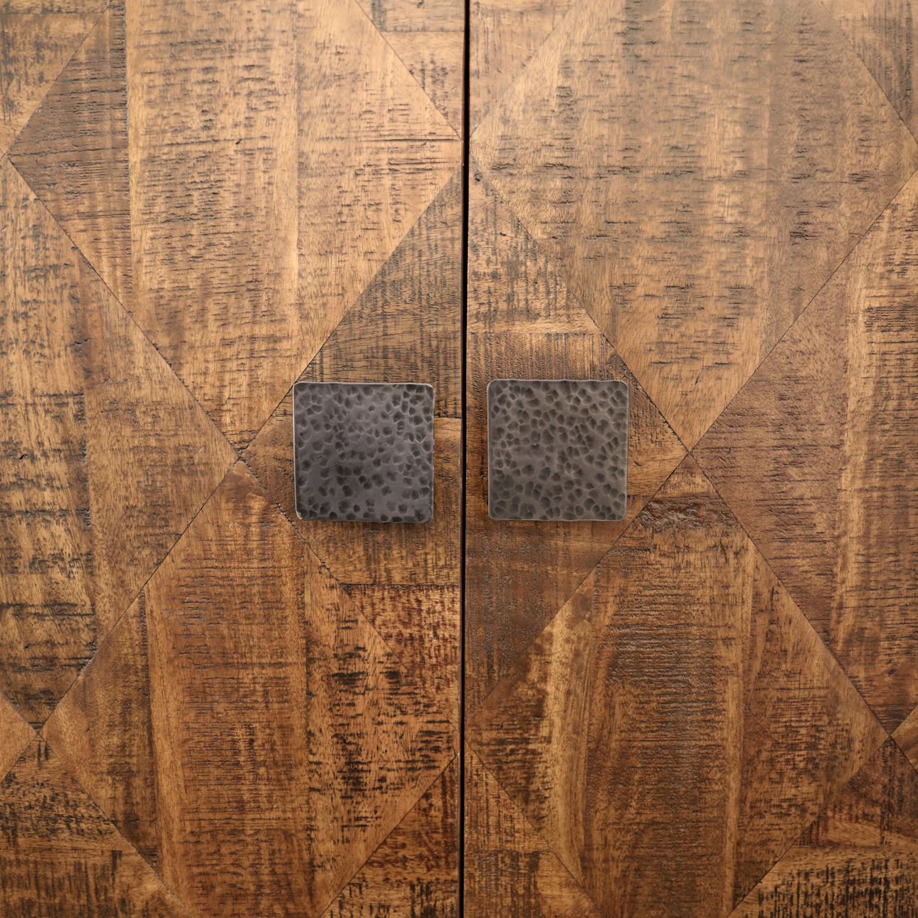 Medium Brown, Antique Black Base and Hammered Handles Mango Wood, Iron and Metal Sideboard 63 in Wide