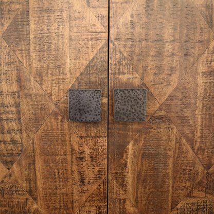 Medium Brown, Antique Black Base and Hammered Handles Mango Wood, Iron and Metal Sideboard 63 in Wide