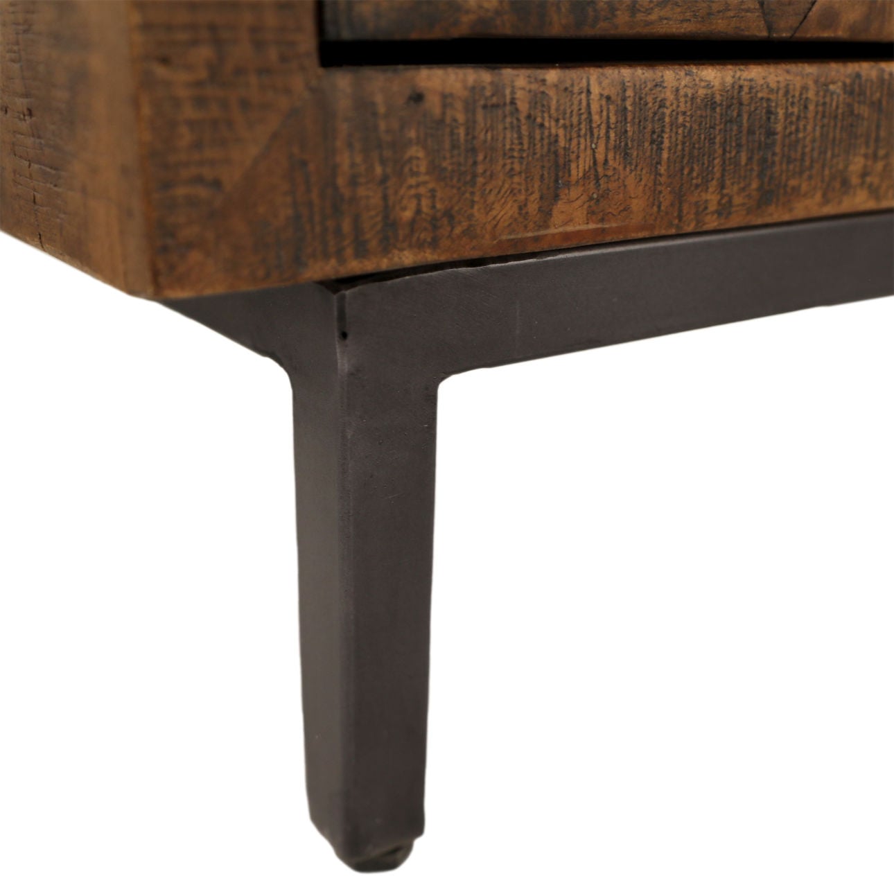 Medium Brown, Antique Black Base and Hammered Handles Mango Wood, Iron and Metal Sideboard 63 in Wide