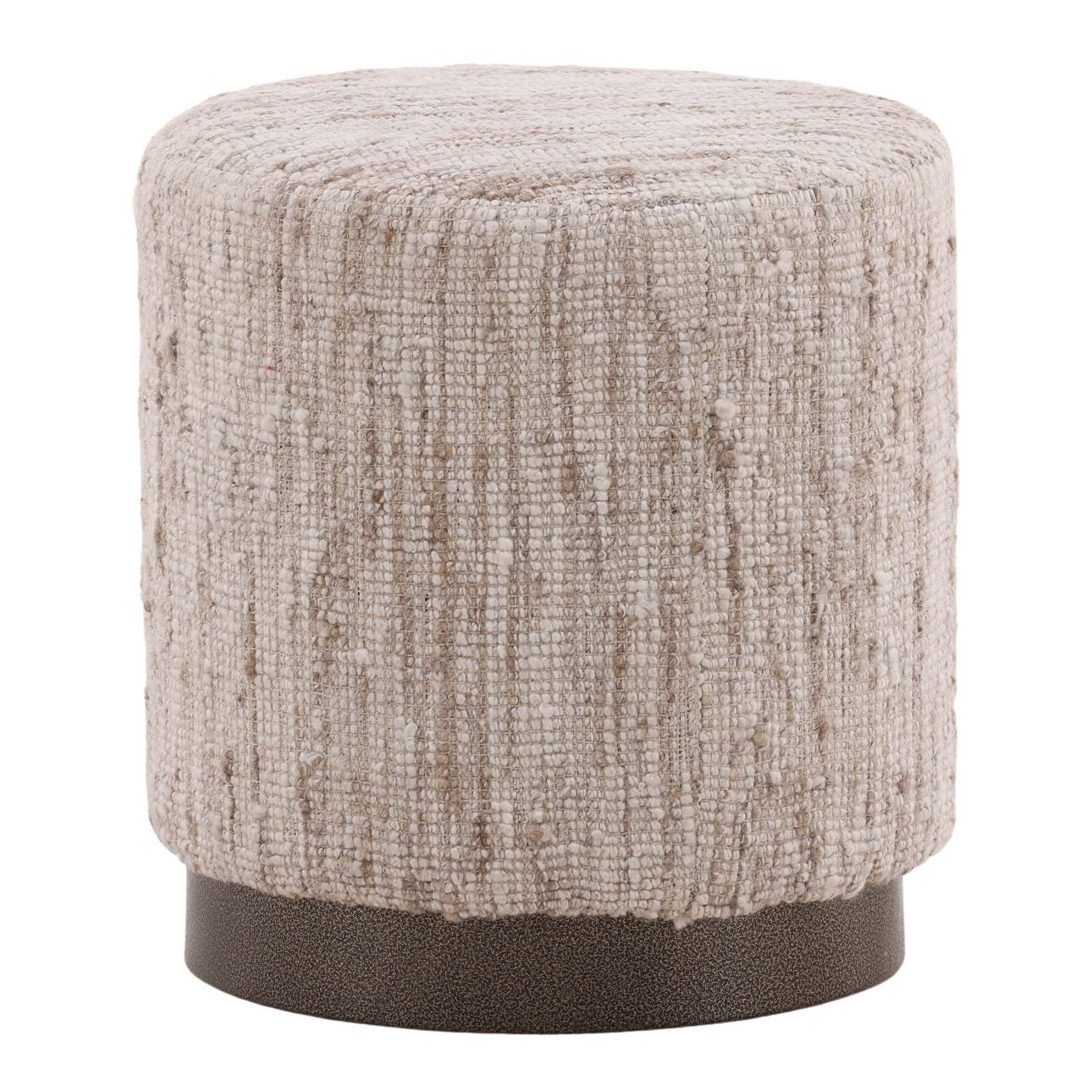 Beige Hand Spun Yarn and Steel Stool 16 in Wide