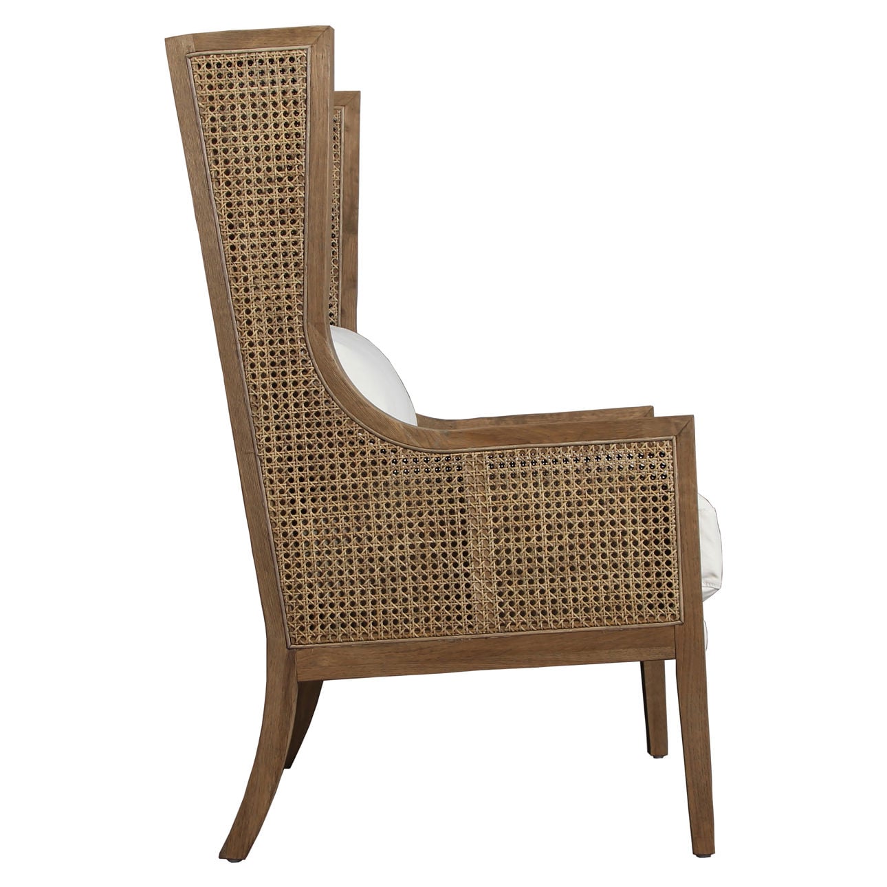 Natural Wood Finish and Off White Fabric Oak Wood Frame with Rattan and Cotton Upholstery Chair 30 in Wide