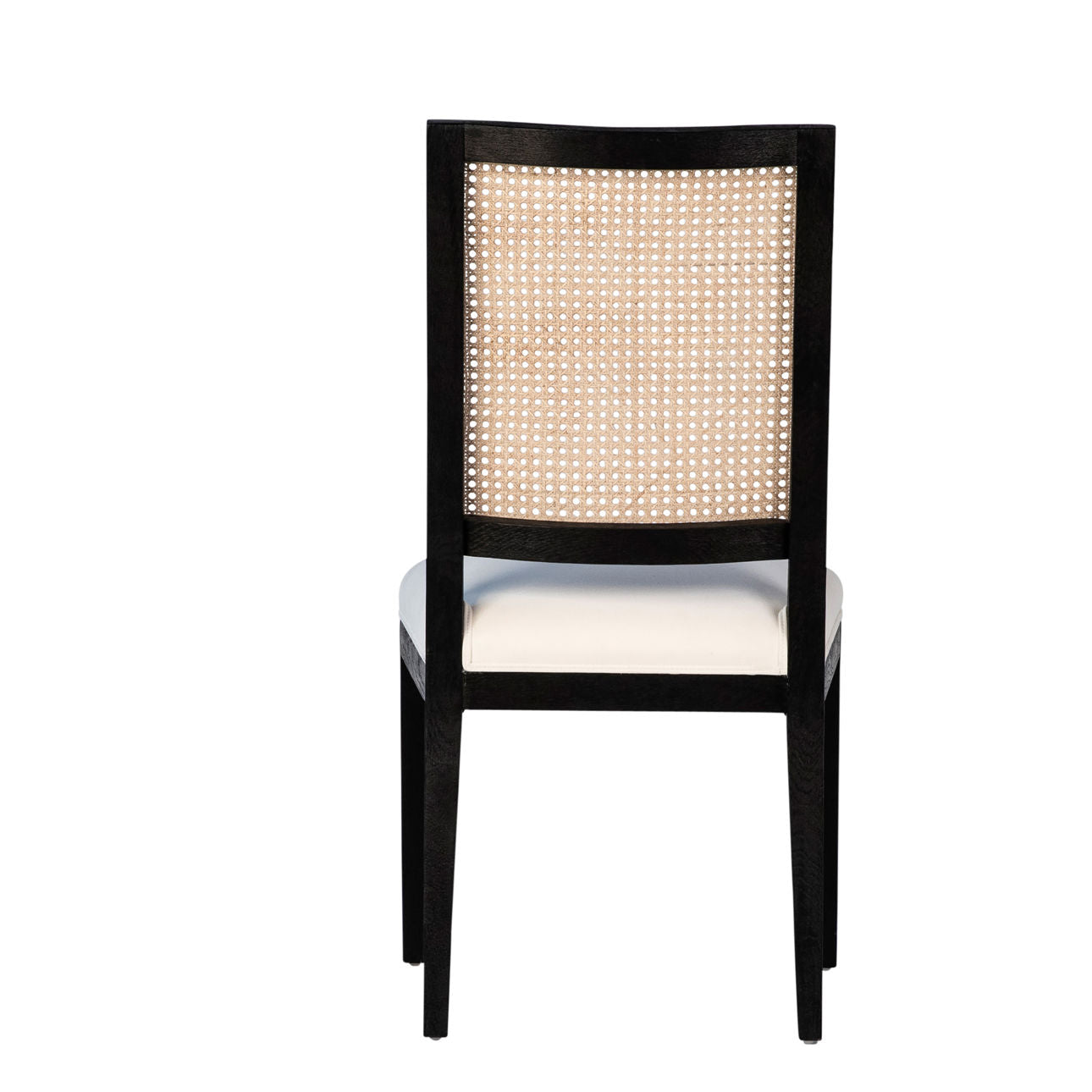 Antique Black Frame with Natural Rattan and White Fabric Oak Wood Frame with Rattan and Cotton Upholstery Chair 20 in Wide
