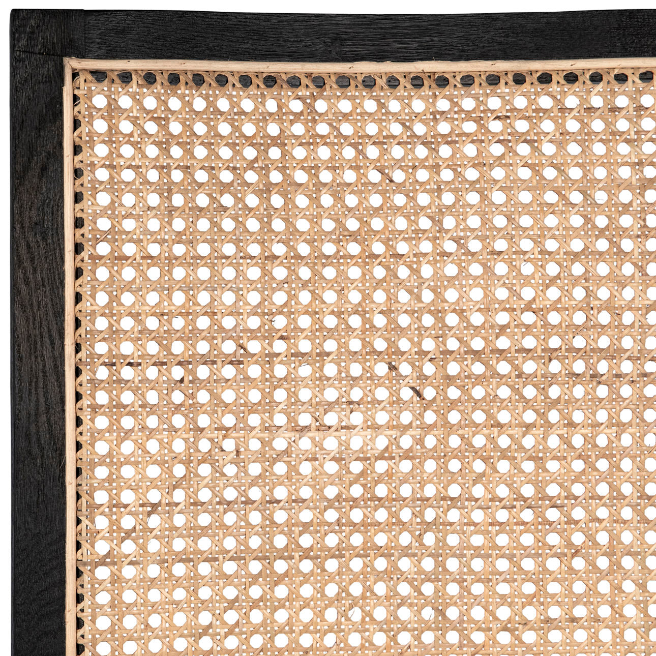 Antique Black Frame with Natural Rattan and White Fabric Oak Wood Frame with Rattan and Cotton Upholstery Chair 20 in Wide