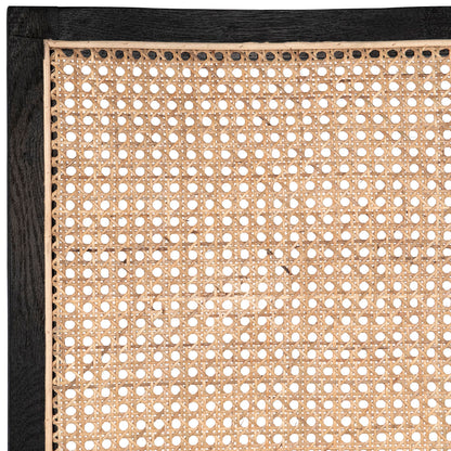 Antique Black Frame with Natural Rattan and White Fabric Oak Wood Frame with Rattan and Cotton Upholstery Chair 20 in Wide