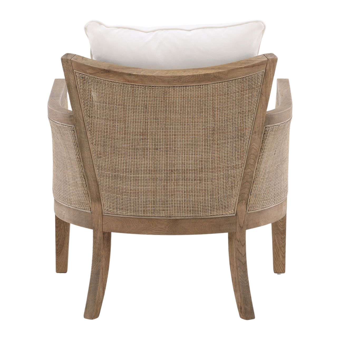 Natural Wood and Rattan Finish and Off White Fabric Oak Wood Frame with Rattan and Cotton Blend Upholstery Chair 27.5 in Wide