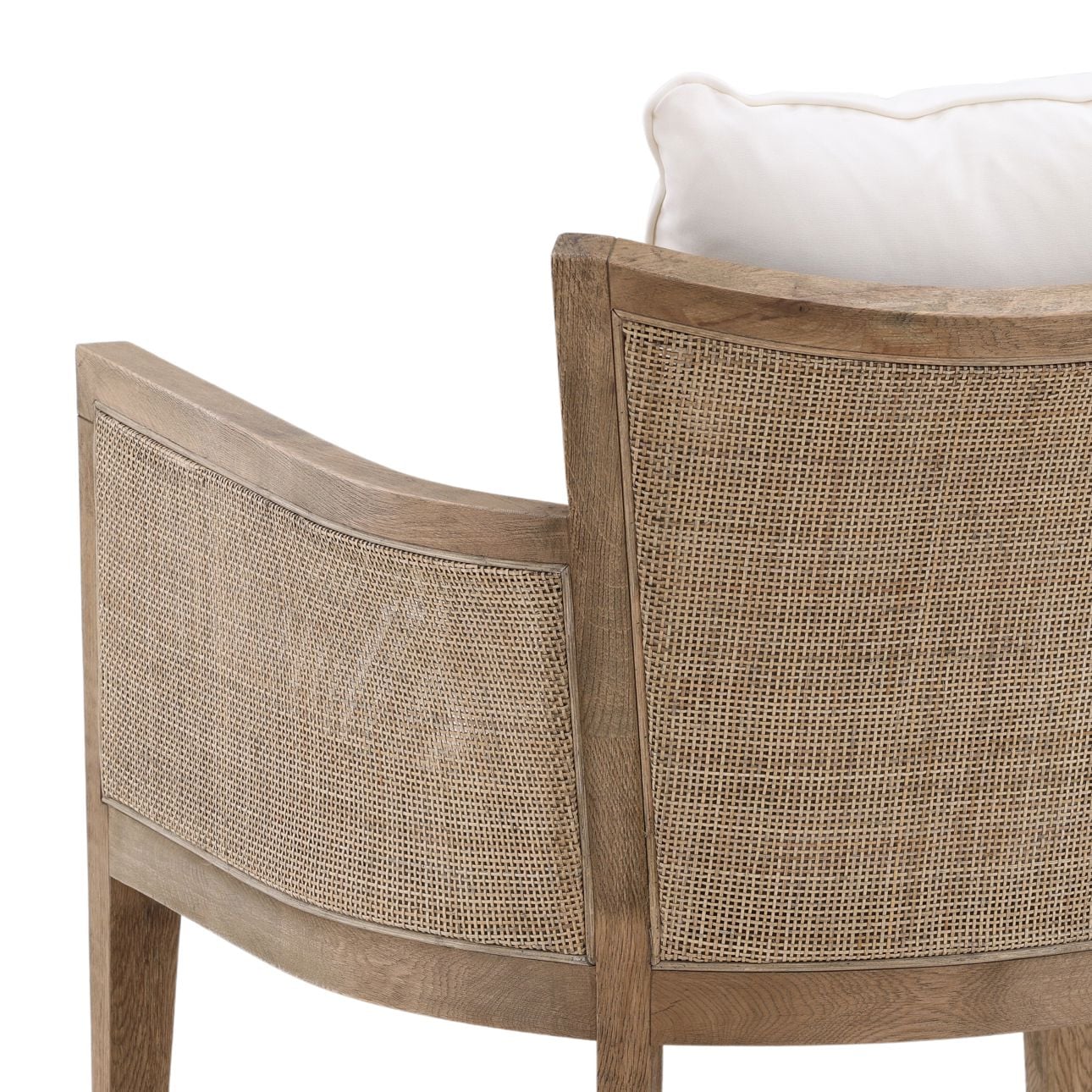 Natural Wood and Rattan Finish and Off White Fabric Oak Wood Frame with Rattan and Cotton Blend Upholstery Chair 27.5 in Wide