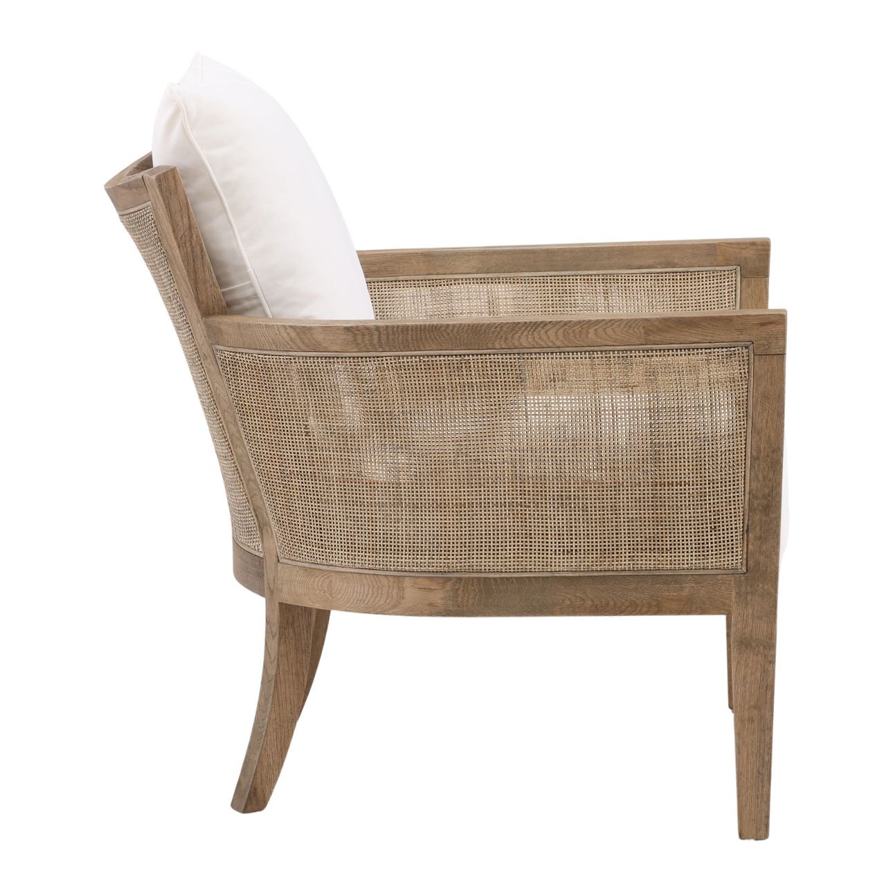 Natural Wood and Rattan Finish and Off White Fabric Oak Wood Frame with Rattan and Cotton Blend Upholstery Chair 27.5 in Wide
