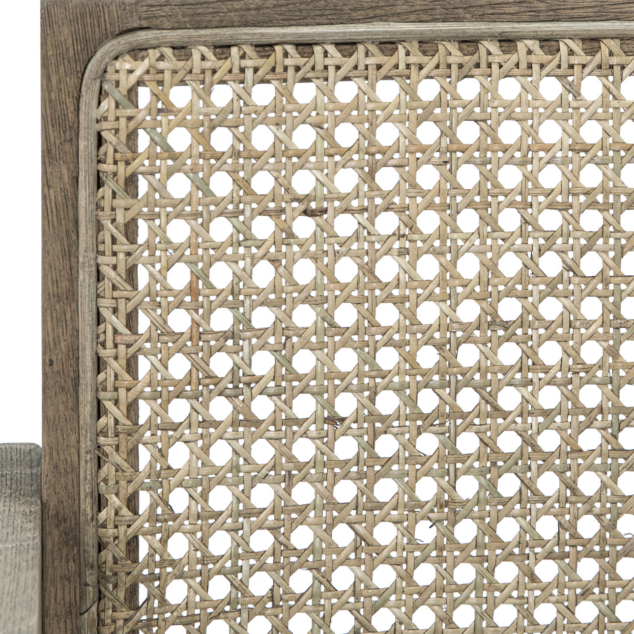 Grey Wash Finish and White Seat Oak Wood Frame with Rattan Back and Linen Seat Chair 22 in Wide