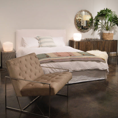 Natural White Linen Upholstered Slipcover and Birch Wood Frame Bed 67 in Wide
