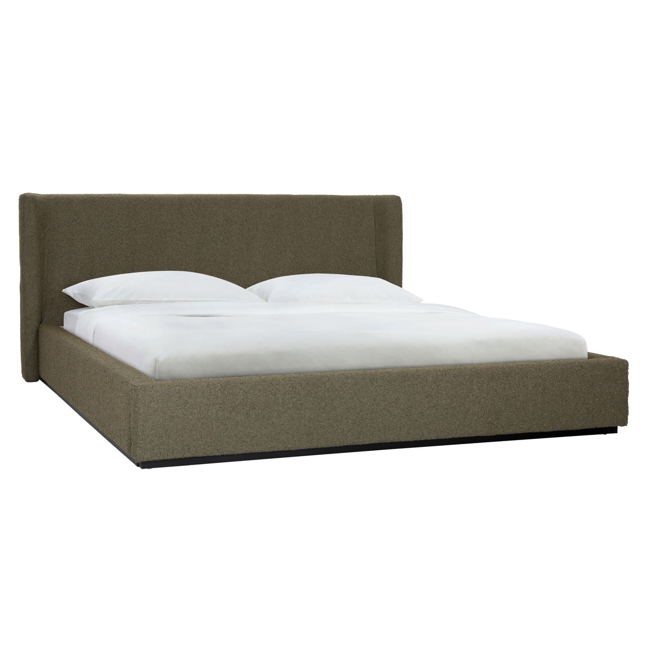 Olive Boucle Upholstery and Birch Wood Frame Bed 73 in Wide