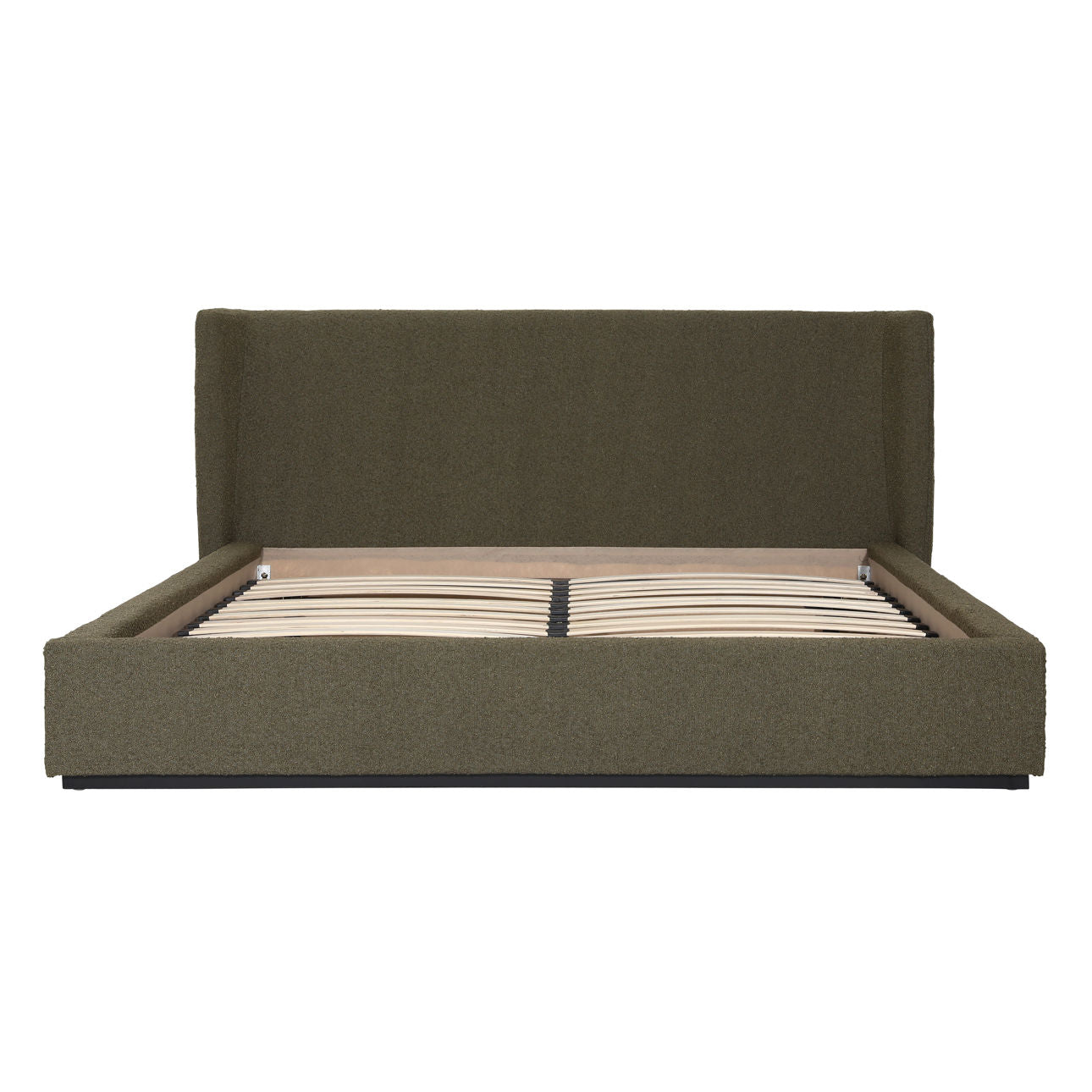 Olive Boucle Upholstery and Birch Wood Frame Bed 73 in Wide