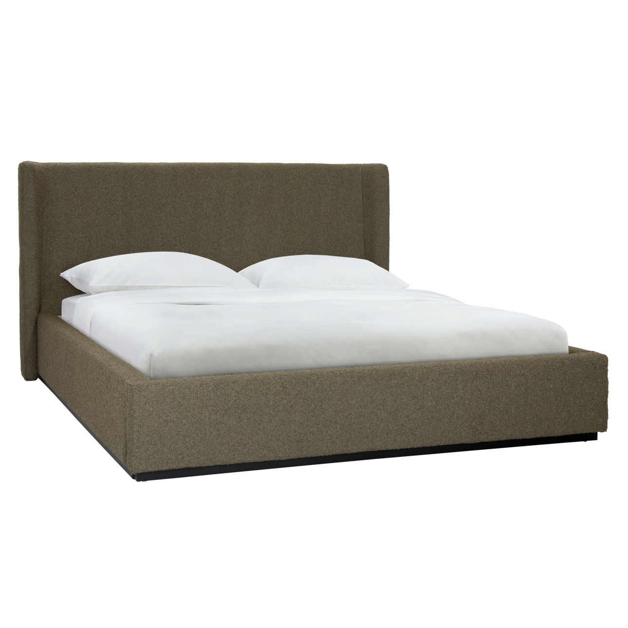 Olive Boucle Upholstery and Birch Wood Frame Bed 73 in Wide