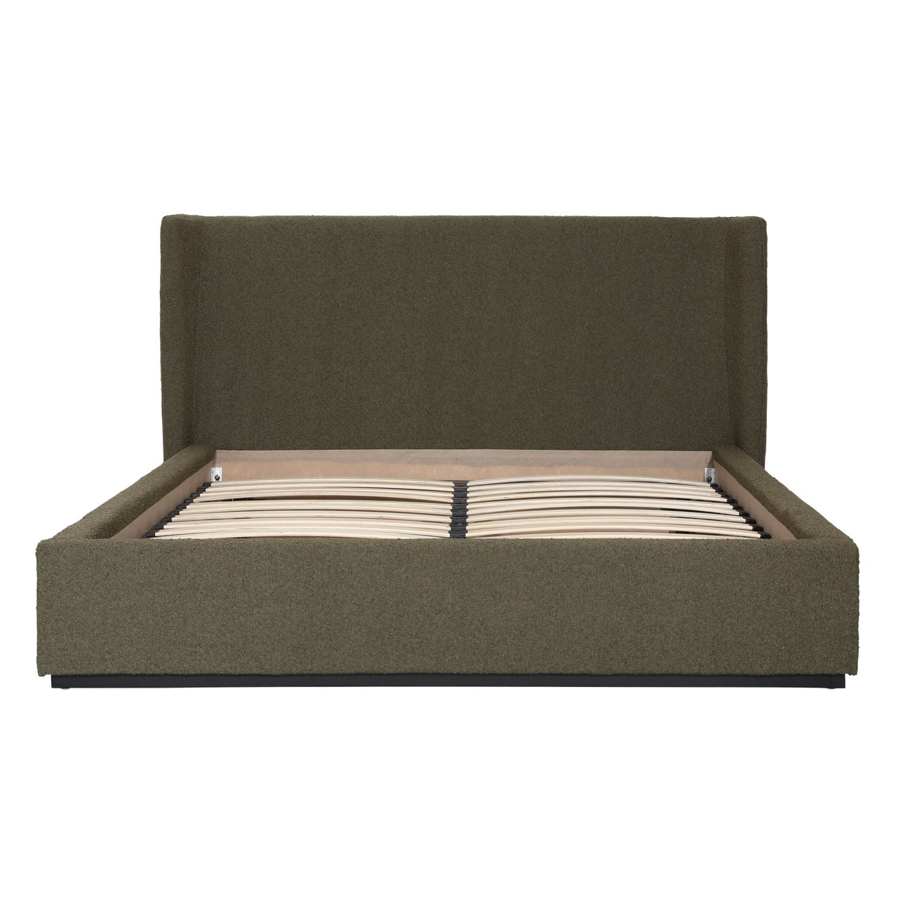 Olive Boucle Upholstery and Birch Wood Frame Bed 73 in Wide