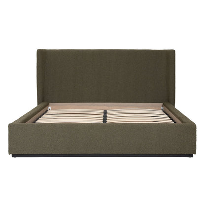 Olive Boucle Upholstery and Birch Wood Frame Bed 73 in Wide