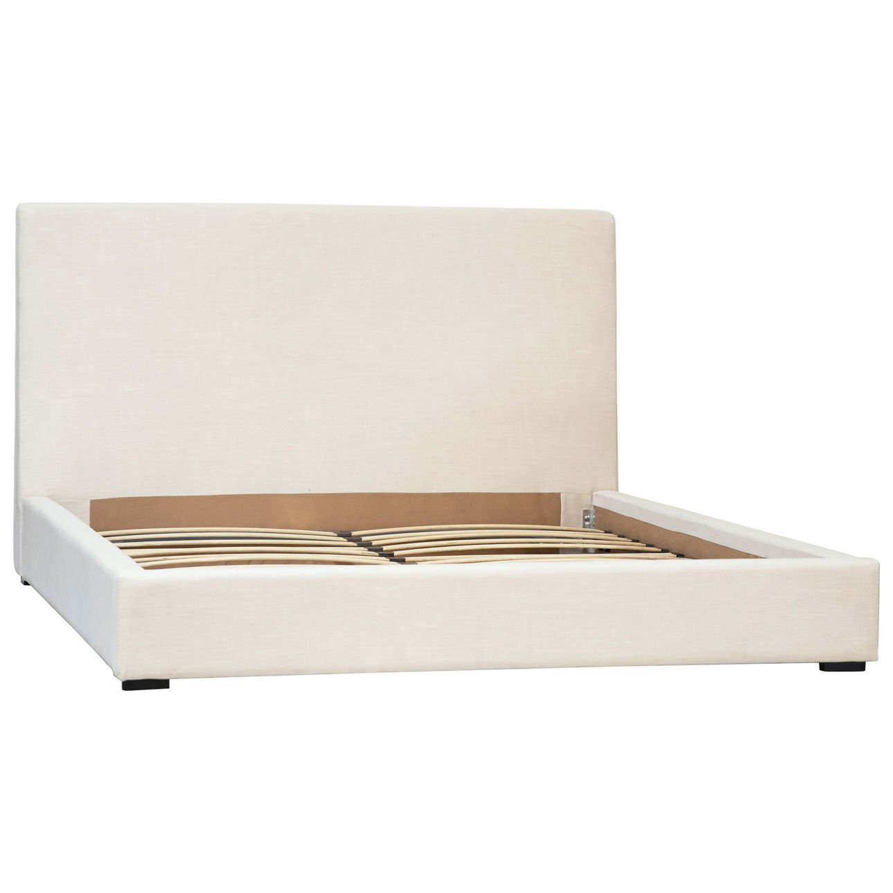 Off White Finish Linen Blend Upholstery and Birch Wood Frame Bed 67.5 in Wide