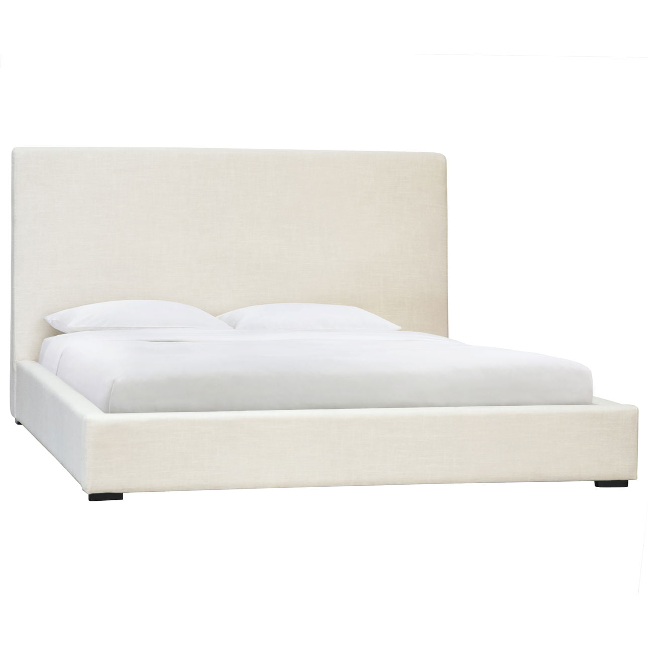 Off White Finish Linen Blend Upholstery and Birch Wood Frame Bed 67.5 in Wide